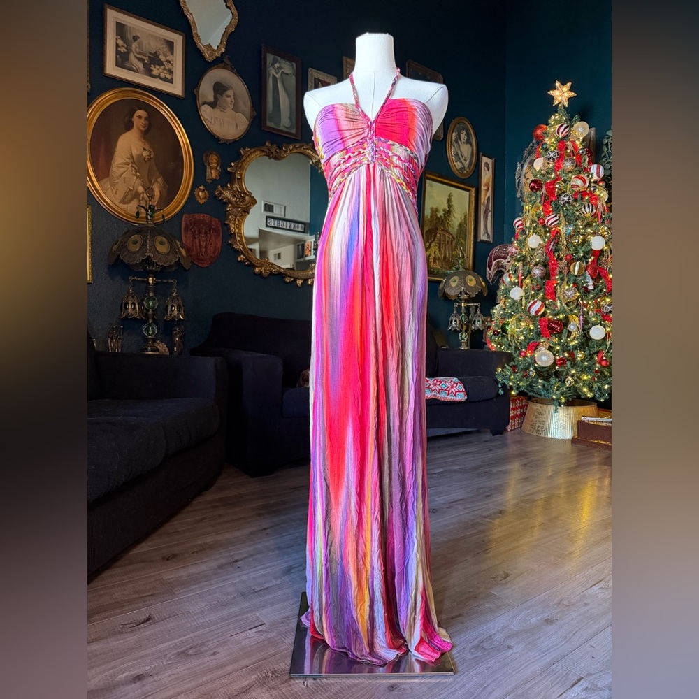 Y2K Sky Tie Dye Halter Maxi Dress- Small